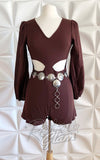 Rebel Love Rhiannon Brown Cut Out Romper 70s Rebel Love Rhiannon Brown Cut Out Romper 70s