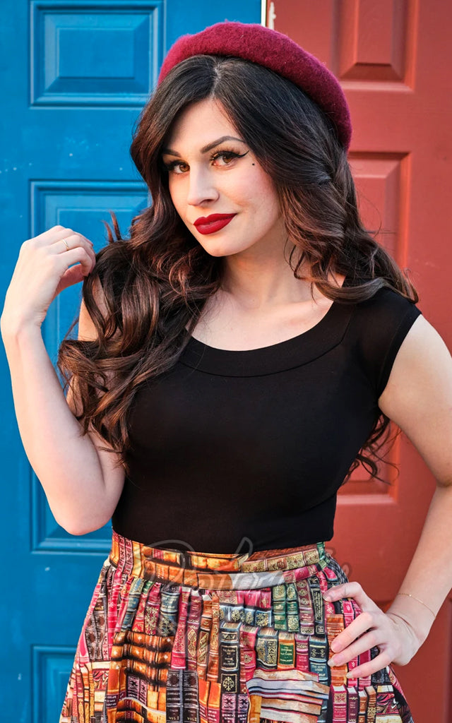 Retrolicious Boat Neck Top in Black - 1XL left only Retrolicious Boat Neck Top in Black - 1XL left only
