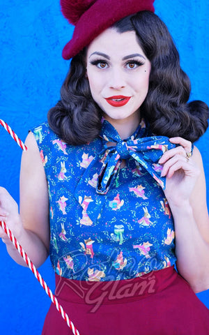 Retrolicious Bow Top in Chilly Days Print Retrolicious Bow Top in Chilly Days Print