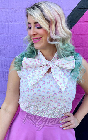 Retrolicious Bow Top in Rainbow Print 70s Retrolicious Bow Top in Rainbow Print 70s