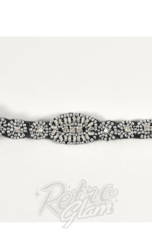 Unique Vintage Silver Beaded & Rhinestone Deco Flapper Headband detail