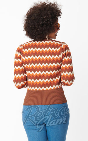 Unique Vintage Brown Multi Chevron Cardigan back Unique Vintage Brown Multi Chevron Cardigan back