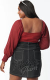 Unique Vintage Chiffon Sleeve Bodysuit in Burgundy plus size back Unique Vintage Chiffon Sleeve Bodysuit in Burgundy plus size back