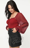 Unique Vintage Chiffon Sleeve Bodysuit in Burgundy side Unique Vintage Chiffon Sleeve Bodysuit in Burgundy side