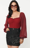 Unique Vintage Chiffon Sleeve Bodysuit in Burgundy gothic Unique Vintage Chiffon Sleeve Bodysuit in Burgundy gothic