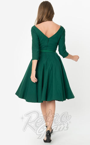 Unique Vintage 1950's Devon Swing Dress in Emerald Green back