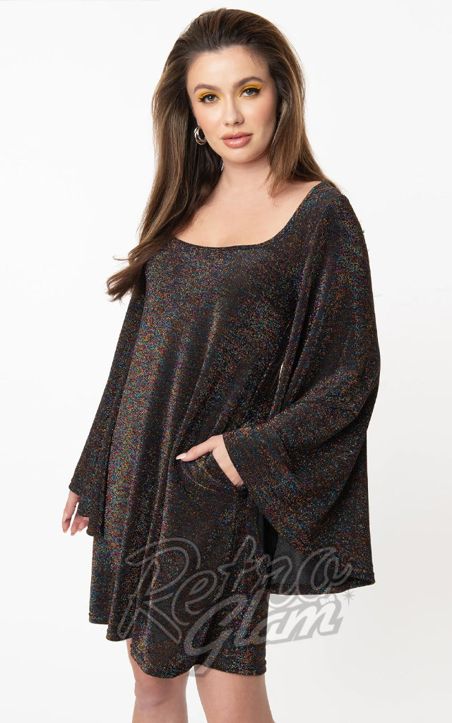 Smak Parlour Downtown Scene Flare Dress in Black & Multi Sparkle - S left only Smak Parlour Downtown Scene Flare Dress in Black & Multi Sparkle - S left only