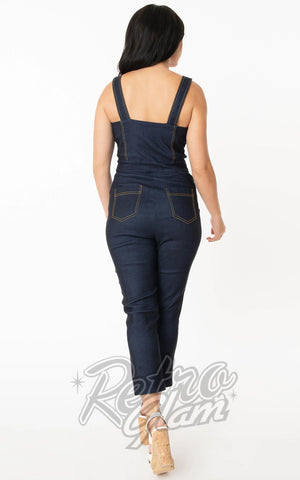 Unique Vintage Eartha Jumpsuit in Dark Denim back Unique Vintage Eartha Jumpsuit in Dark Denim back