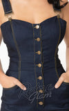 Unique Vintage Eartha Jumpsuit in Dark Denim detail Unique Vintage Eartha Jumpsuit in Dark Denim detail