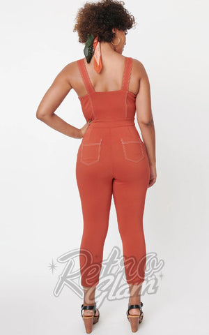 Unique Vintage Eartha Jumpsuit in Rust back Unique Vintage Eartha Jumpsuit in Rust back