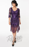 Unique Vintage Margaux 3/4 Sleeve Purple Flapper Dress deco Unique Vintage Margaux 3/4 Sleeve Purple Flapper Dress deco
