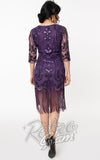 Unique Vintage Margaux 3/4 Sleeve Purple Flapper Dress back Unique Vintage Margaux 3/4 Sleeve Purple Flapper Dress back