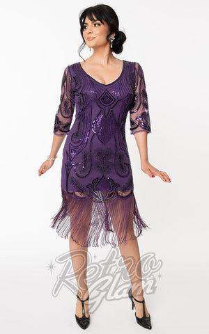 Unique Vintage Margaux 3/4 Sleeve Purple Flapper Dress Unique Vintage Margaux 3/4 Sleeve Purple Flapper Dress