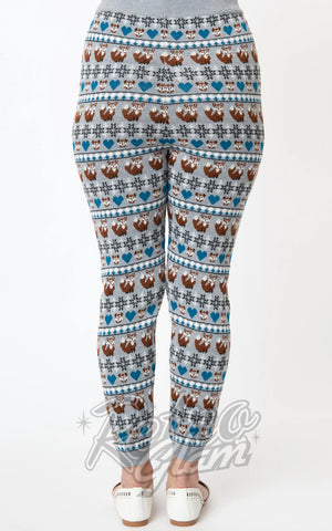 Unique Vintage Grey Sycamore Knit Leggings in Fair Isle Foxes back Unique Vintage Grey Sycamore Knit Leggings in Fair Isle Foxes back