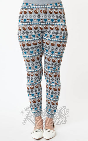 Unique Vintage Grey Sycamore Knit Leggings in Fair Isle Foxes Unique Vintage Grey Sycamore Knit Leggings in Fair Isle Foxes