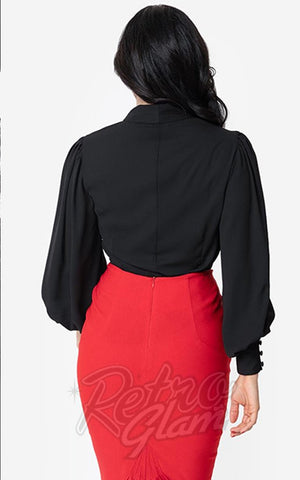 Unique Vintage Neck Tie Gwen Blouse in Black back Unique Vintage Neck Tie Gwen Blouse in Black back
