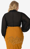 Unique Vintage Neck Tie Gwen Blouse in Black curvy back Unique Vintage Neck Tie Gwen Blouse in Black curvy back
