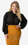 Unique Vintage Neck Tie Gwen Blouse in Black curvy Unique Vintage Neck Tie Gwen Blouse in Black curvy
