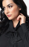 Unique Vintage Neck Tie Gwen Blouse in Black detail Unique Vintage Neck Tie Gwen Blouse in Black detail