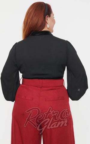Unique Vintage Romantic Keyhole Top in Black Velvet & Chiffon curvy back Unique Vintage Romantic Keyhole Top in Black Velvet & Chiffon curvy back