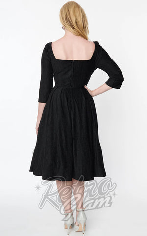 Unique Vintage Lamar Swing Dress in Black Velvet back Unique Vintage Lamar Swing Dress in Black Velvet back