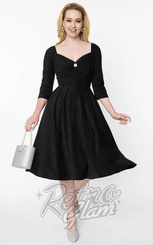 Unique Vintage Lamar Swing Dress in Black Velvet pinup Unique Vintage Lamar Swing Dress in Black Velvet pinup