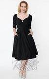 Unique Vintage Lamar Swing Dress in Black Velvet pockets Unique Vintage Lamar Swing Dress in Black Velvet pockets