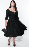 Unique Vintage Lamar Swing Dress in Black Velvet 50s Unique Vintage Lamar Swing Dress in Black Velvet 50s