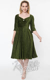 Unique Vintage Lamar Swing Dress in Green Velvet holiday Unique Vintage Lamar Swing Dress in Green Velvet holiday