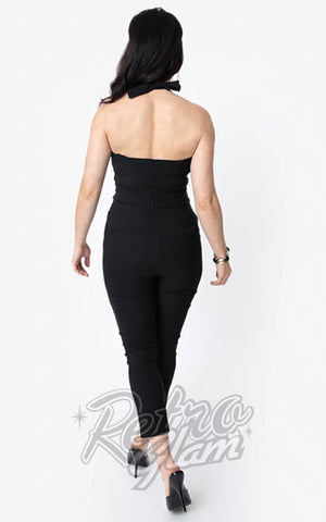 Unique Vintage 1950s Marcel Jumpsuit in Black back Unique Vintage 1950s Marcel Jumpsuit in Black back