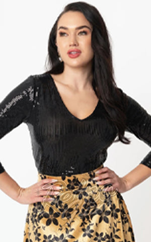 Unique Vintage Marianne Top in Black Sequins Unique Vintage Marianne Top in Black Sequins