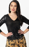 Unique Vintage Marianne Top in Black Sequins curvy holiday Unique Vintage Marianne Top in Black Sequins curvy holiday