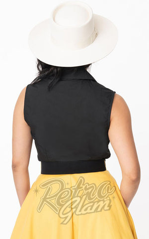 Unique Vintage Marsha Tie Crop Top in Black back Unique Vintage Marsha Tie Crop Top in Black back
