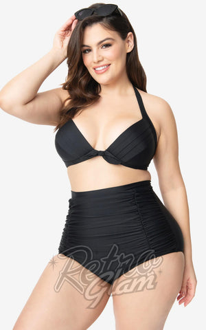 Unique Vintage Monroe Bikini Top in Black curvy