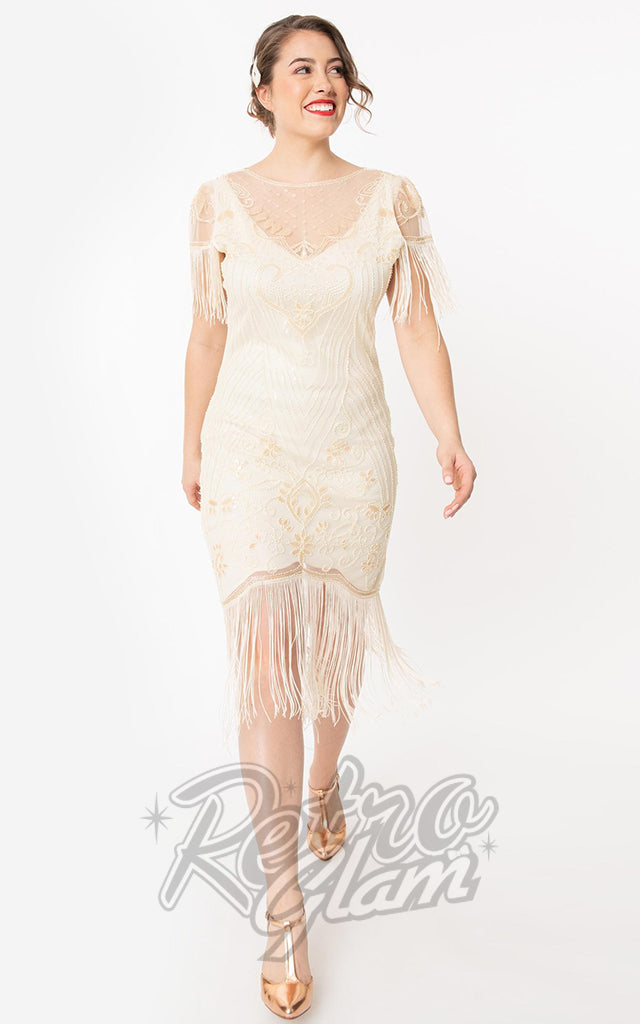 Unique Vintage 1920s Nadine Flapper Dress in Ivory - L left only Retro Glam Unique Vintage 1920s Nadine Flapper Dress in Ivory - L left only Retro Glam