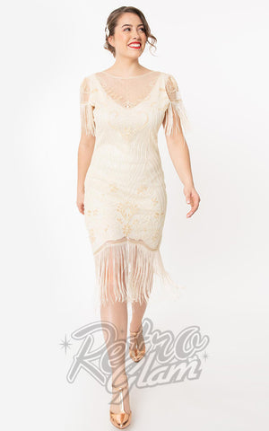 Unique Vintage 1920s Nadine Flapper Dress in Ivory