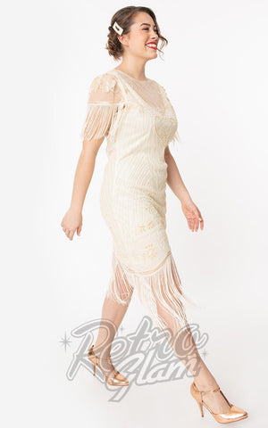 Unique Vintage 1920s Nadine Flapper Dress in Ivory side