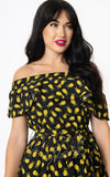 Unique Vintage Nashville Swing Dress in Black Pineapple Print detail Unique Vintage Nashville Swing Dress in Black Pineapple Print detail