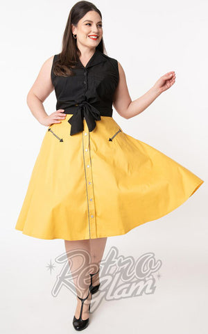 Unique Vintage Oakley Swing Skirt in Mustard Yellow curvy Unique Vintage Oakley Swing Skirt in Mustard Yellow curvy
