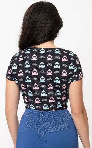 Unique Vintage X Jaws Feeding Time Print Rosemary Top back