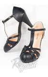 Unique Vintage Black Leatherette Woven T-Strap Heels 40s Unique Vintage Black Leatherette Woven T-Strap Heels 40s