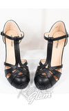 Unique Vintage Black Leatherette Woven T-Strap Heels Unique Vintage Black Leatherette Woven T-Strap Heels