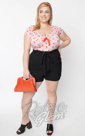 Unique Vintage High Waist Tied & True Shorts in Black plus sized Unique Vintage High Waist Tied & True Shorts in Black plus sized