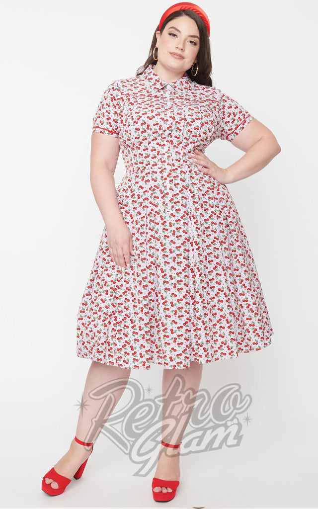 Unique Vintage Lavender Springfield Swing Dress in Cherry Print - 2XL left only