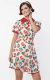 Smak Parlour White Fit & Flare Dress in Strawberry Print mod Smak Parlour White Fit & Flare Dress in Strawberry Print mod