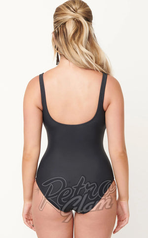 Unique Vintage Skeleton Print Huntington Swimsuit back Unique Vintage Skeleton Print Huntington Swimsuit back