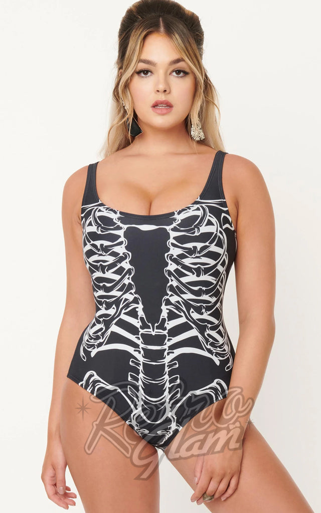 Unique Vintage Skeleton Print Huntington Swimsuit - S left only Unique Vintage Skeleton Print Huntington Swimsuit - S left only