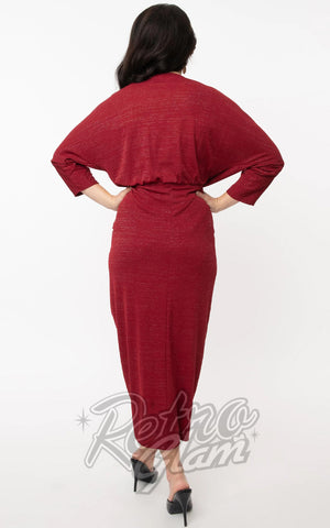Unique Vintage Warhol Tulip Dress in Burgundy Sparkle back Unique Vintage Warhol Tulip Dress in Burgundy Sparkle back