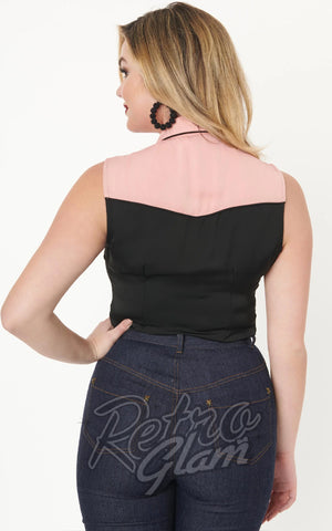 Unique Vintage Black & Pink Western Fringed Top back Unique Vintage Black & Pink Western Fringed Top back