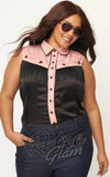 Unique Vintage Black & Pink Western Fringed Top curvy Unique Vintage Black & Pink Western Fringed Top curvy